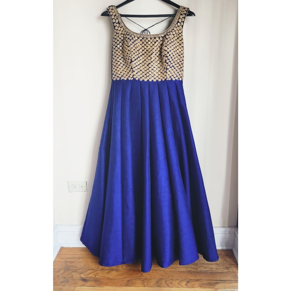 Blue purple Indian Anarkali bollywood embroidered sequin suit floor length dress